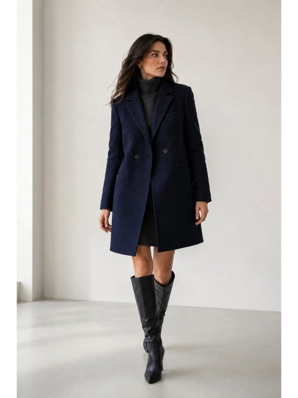 Max & Moi Paris 100% Wool Navy Double Breasted Coat Jacket Women Size 40